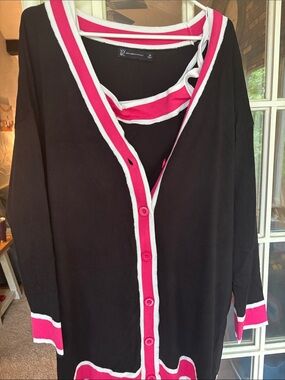 New York & Company Black Cardigan & Shell with Pink and White Trim